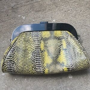 Snake Pattern Handbag - Clutch or Shoulder - Black Green Yellow Animal Print